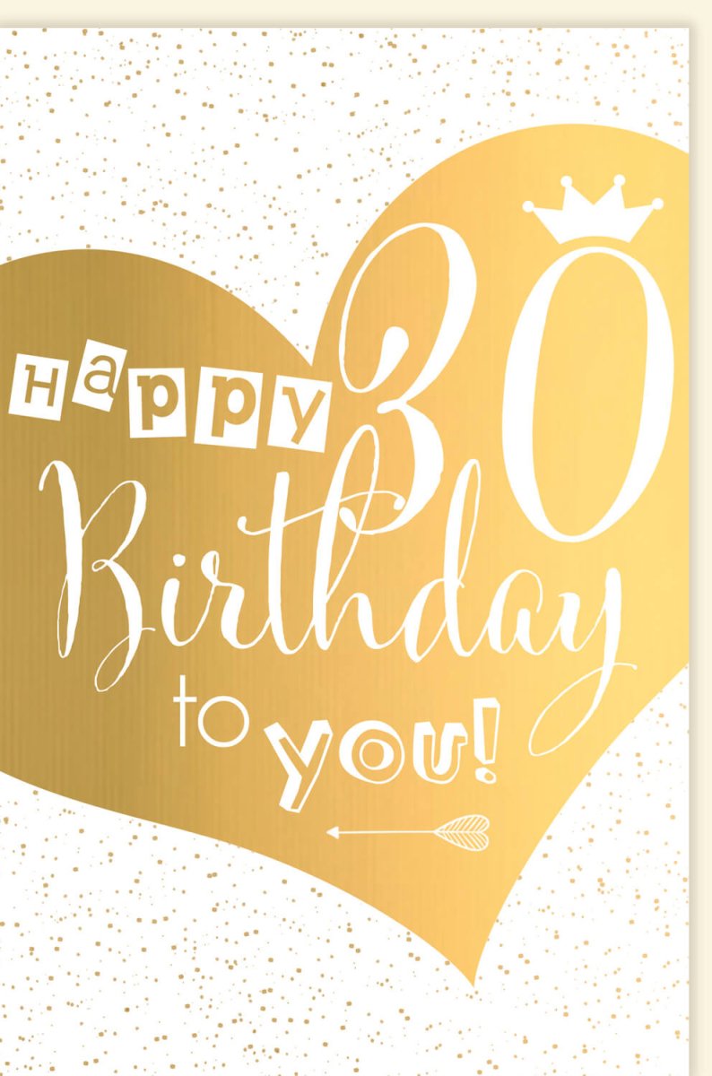 Geburtstagskarte zum 30. Jubiläum - Elegante Herz & Gold Dekoration, Festlicher Glückwunsch Schriftzug