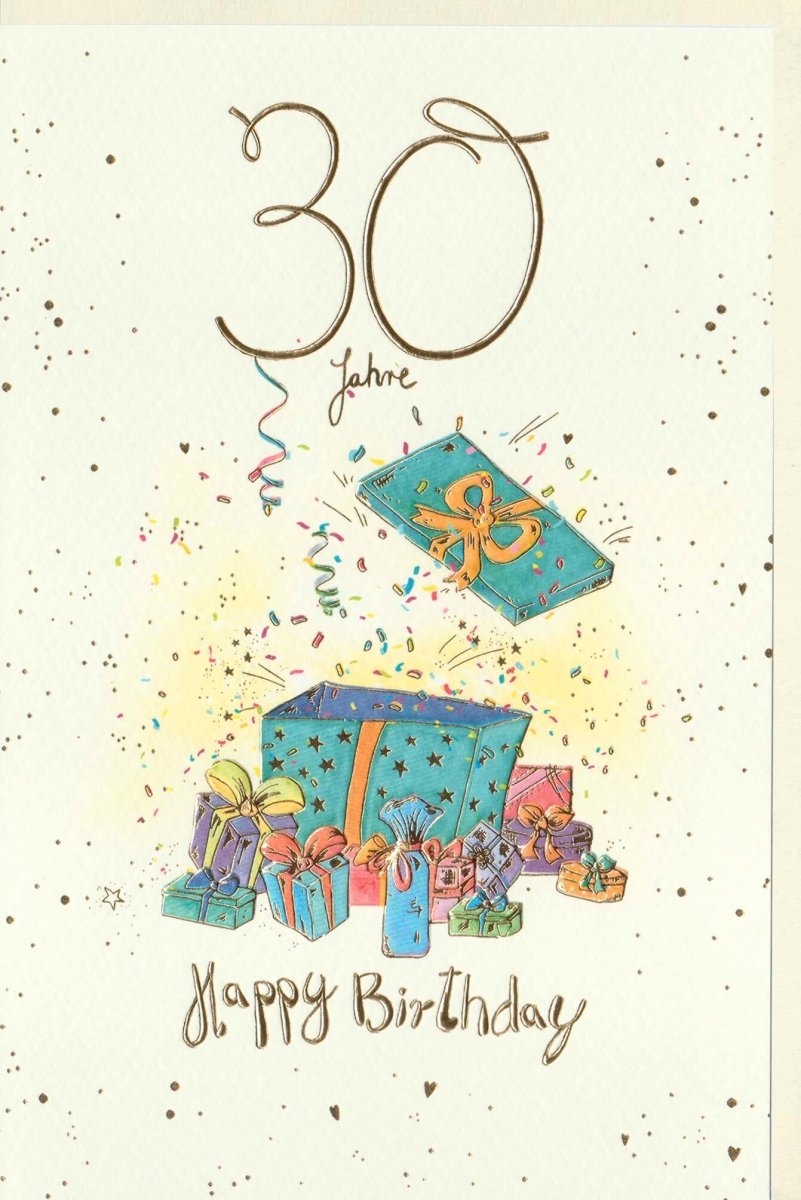 Geburtstagskarte zum 30. Jubiläum – Glückwünsche & Geschenke, Festliche Party Deko, Kalligrafie Design Illustration, Happy Birthday Gratulationskarte