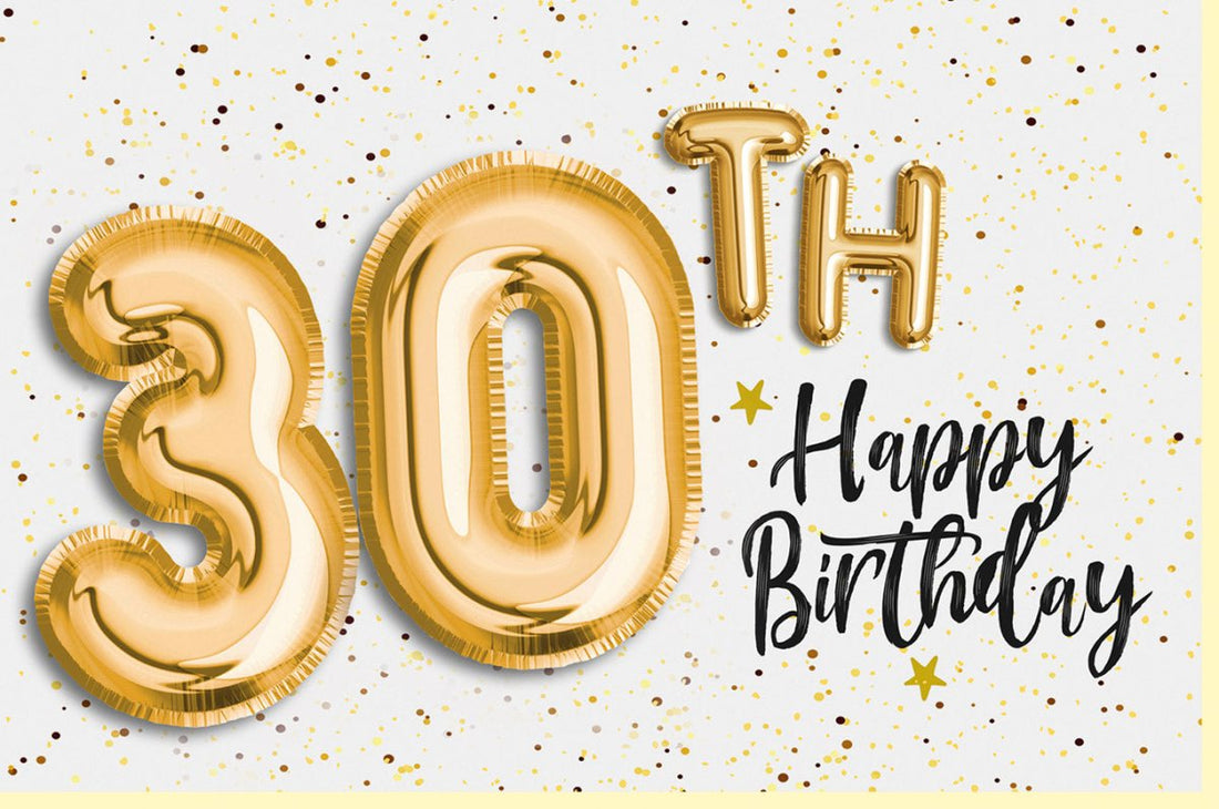 Geburtstagskarte zum 30. Zahlengeburtstag - Elegante Schriftkarte mit Glimmer - Effekt, Goldfolie & Sparkle Design, Glückwunschkarte für Dreißigsten Jubiläum, Party Dekoration, Modern Stilvoll für Erwachsene, Frauen & Männer in Gelb und Gold