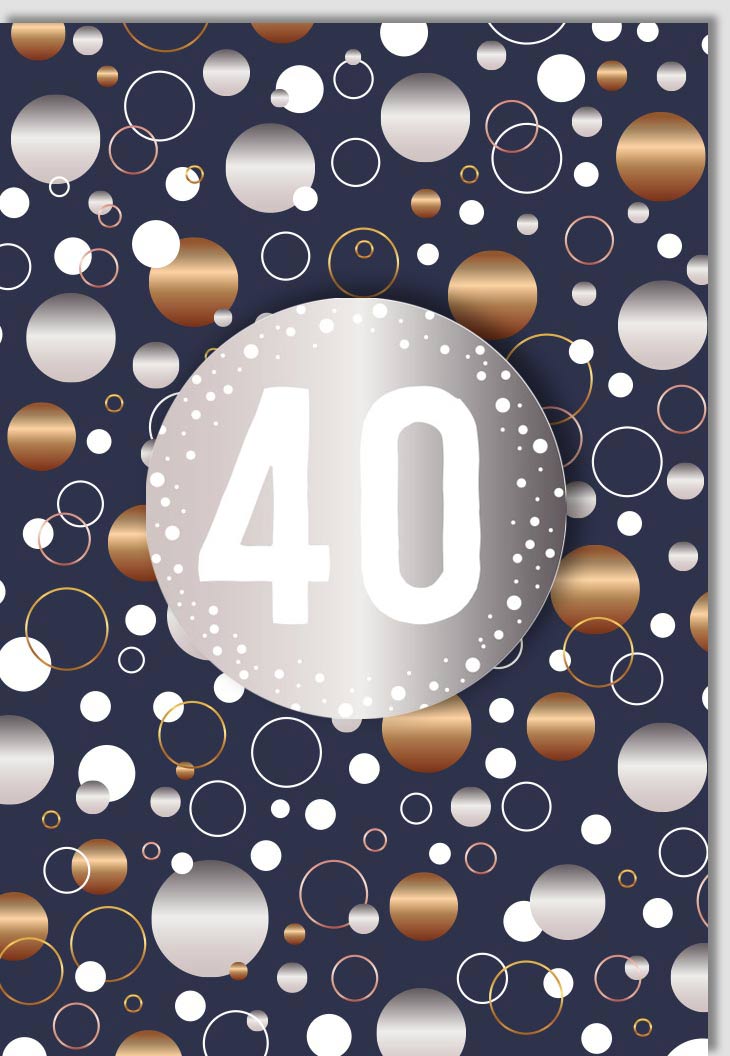 Geburtstagskarte zum 40. Jubiläum - Elegante Glückwunschkarte für Vierzigsten, Runder Geburtstag, Business Design mit Kreis - Applikationen, Modernes Muster, Schlichte Feier - Dekoration, Hochwertige Qualität, Festliche Doppelkarte