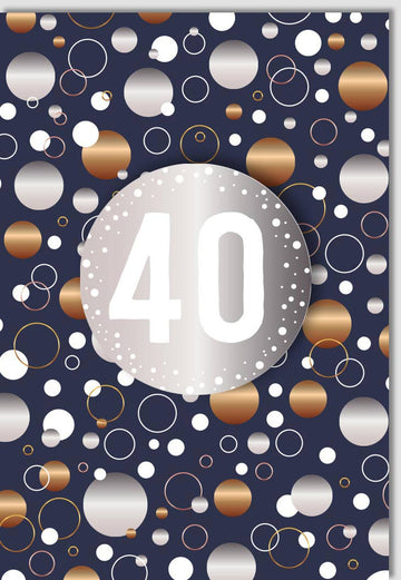 Geburtstagskarte zum 40. Jubiläum - Elegante Glückwunschkarte für Vierzigsten, Runder Geburtstag, Business Design mit Kreis - Applikationen, Modernes Muster, Schlichte Feier - Dekoration, Hochwertige Qualität, Festliche Doppelkarte