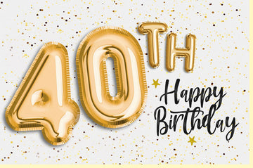 Geburtstagskarte zum 40. Jubiläum - Elegante Schriftkarte mit Glimmer, Gold & Konfetti Design, Glückwunsch Feier Karte