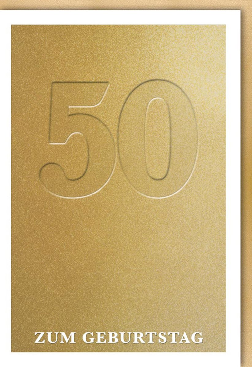 Geburtstagskarte zum 50. Jubiläum - Elegante Glückwunschkarte in Gold, Schlichte Zahlenkarte für Fünfzigsten Geburtstag, Perfekt für Festliche Feiern