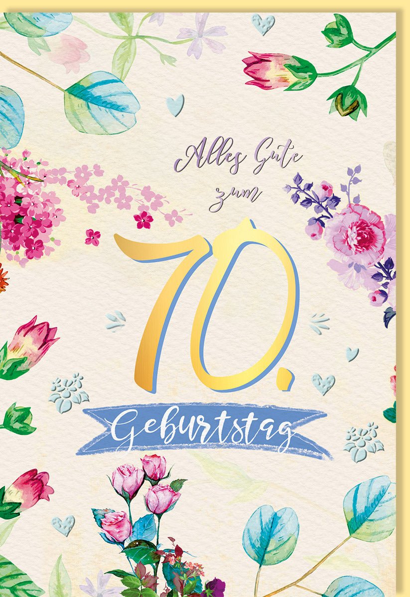 Geburtstagskarte zum 70. Jubiläum - Elegante Aquarell Blumen Design, Festliche Glückwunsch Doppelkarte