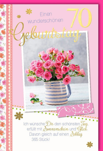 Geburtstagskarte zum 70. Jubiläum: Elegante Glückwünsche, Rosa & Pink Blumen Design, Feierliche Schriftzug Deko