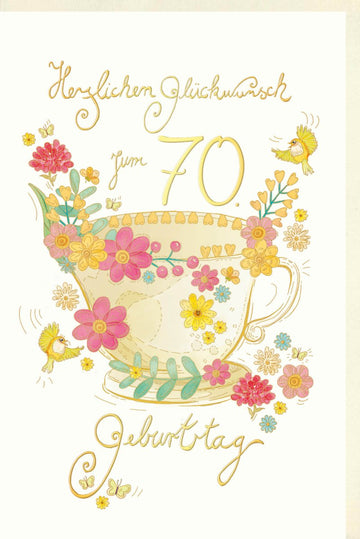 Geburtstagskarte zum 70. Jubiläum: Elegantes Vintage Blumen - Design, Festliche Glückwunsch Doppelkarte mit Dekoration