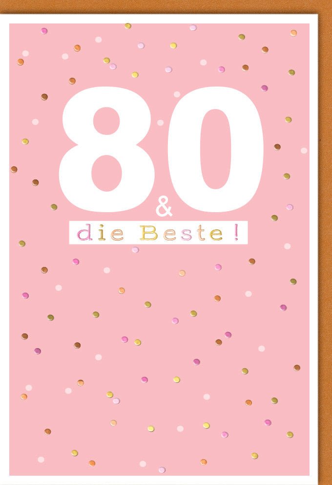 Geburtstagskarte zum 80. Jubiläum - Elegante Doppelkarte für Achtzigsten Geburtstag, Festliche Glückwünsche, Rosa & Gold Konfetti Design, Perfekte Gratulation für Seniorin