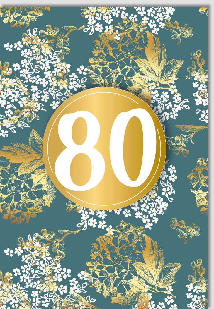 Geburtstagskarte zum 80. Jubiläum - Elegante Glückwunschkarte für den Achtzigsten, Goldene Blätter Design, Luxuriöse Applikation mit Glanz, Hochwertige Festlichkeits - Dekoration