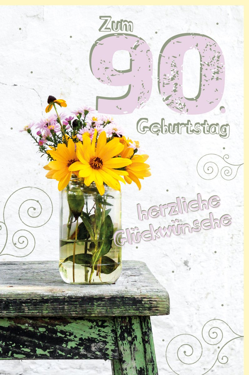 Geburtstagskarte zum 90. - Eleganter Blumenstrauß in Gelb, Vintage - Stil, Herzliche Glückwünsche & Jubiläumsfeierlichkeit