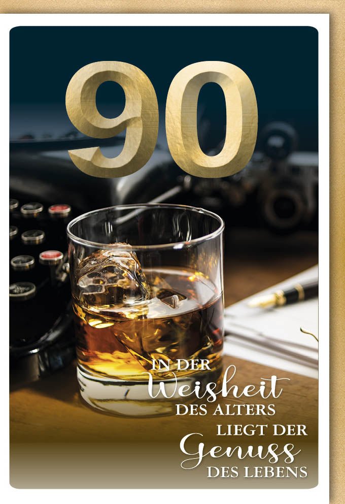 Geburtstagskarte zum 90er Jubiläum: Elegante Glückwünsche für Senioren - Stilvolle Feier mit Weisheit & Alter Spruch, Gold & Schwarz Vintage Design, Klassisch für Erwachsene Männer & Frauen, Dekorative Geburtstagseinladung mit Elegantem Schriftzug