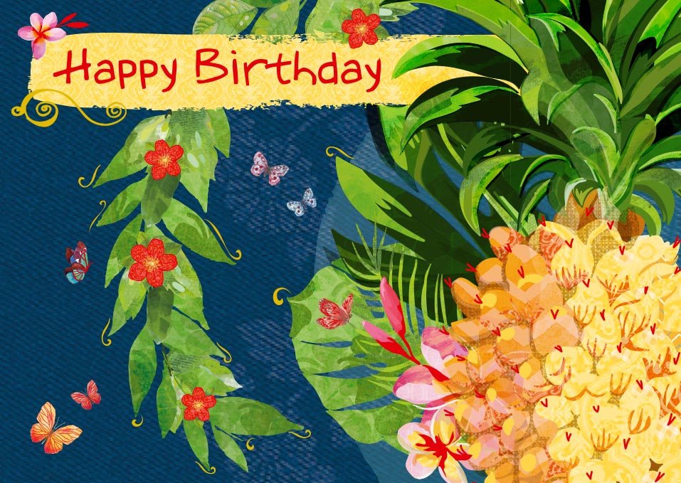 Geburtstagspostkarte Ananas Happy Birthday