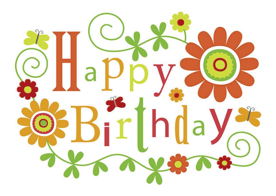 Geburtstagspostkarte bunte Schrift Happy Birthday