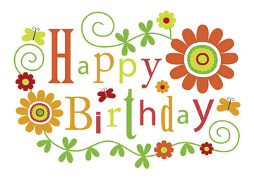 Geburtstagspostkarte bunte Schrift Happy Birthday