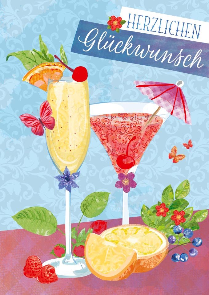 Geburtstagspostkarte Cocktails Herzlichen Glückwunsch