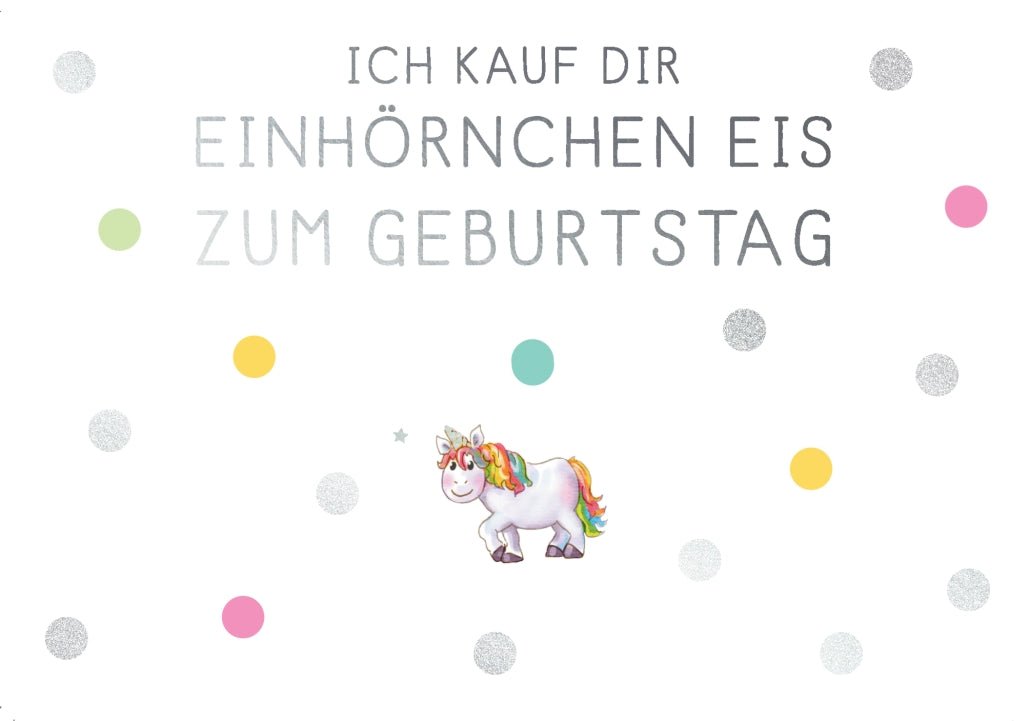 Geburtstagspostkarte mit Einhorn - Witziger Spruch & Glückwunsch, Eis - Motiv in Pastell, Konfetti - Illustration, Humorvolle Karte