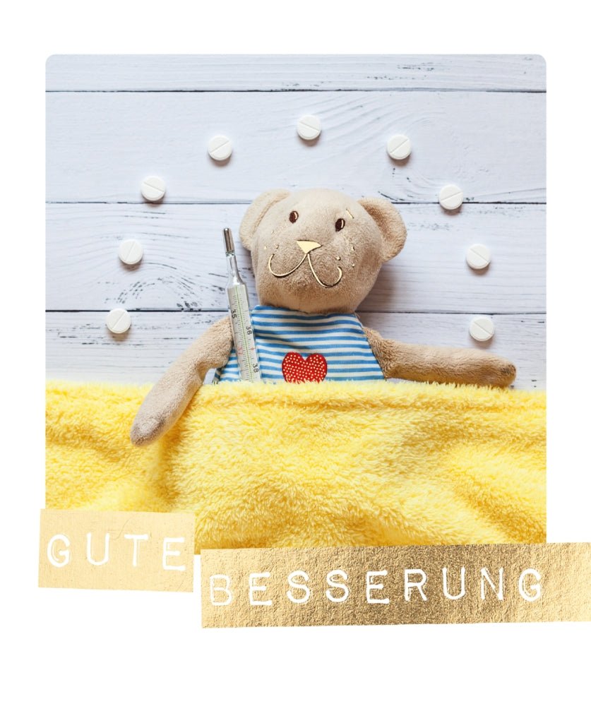 Genesungskarte Bär mit Pillen Gute Besserung