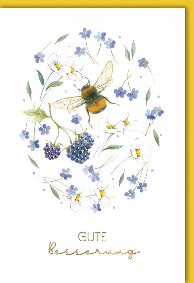 Genesungskarte "Blühende Erholung" - Gute Besserung & Aufmunterung mit Blumenmotiv, Naturkarton & Folienprägung, Bunte Farben in Gelb für Erwachsene und Senioren, Gesundheitswünsche Karte