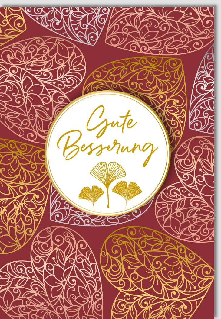 Genesungskarte "Gute Besserung" mit Herzen & Gold - Applikation - Liebevolle Grüße zur Erholung, Gesundheit und Aufmunterung - Wellness Recovery Wünschekartenset "Better Soon"