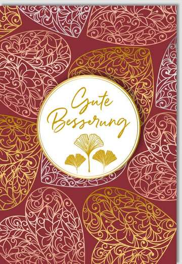 Genesungskarte "Gute Besserung" mit Herzen & Gold - Applikation - Liebevolle Grüße zur Erholung, Gesundheit und Aufmunterung - Wellness Recovery Wünschekartenset "Better Soon"