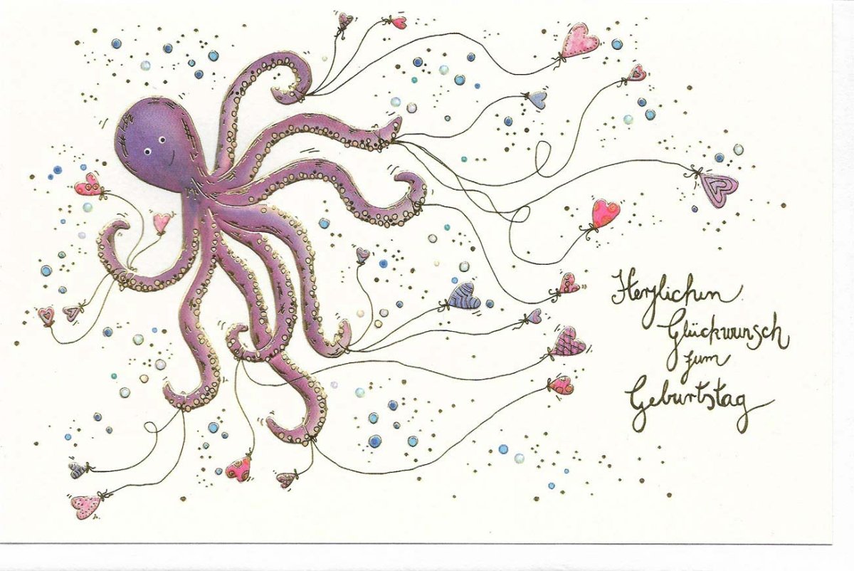 Glückwunschkarte Geburtstag hochwertig Oktopus