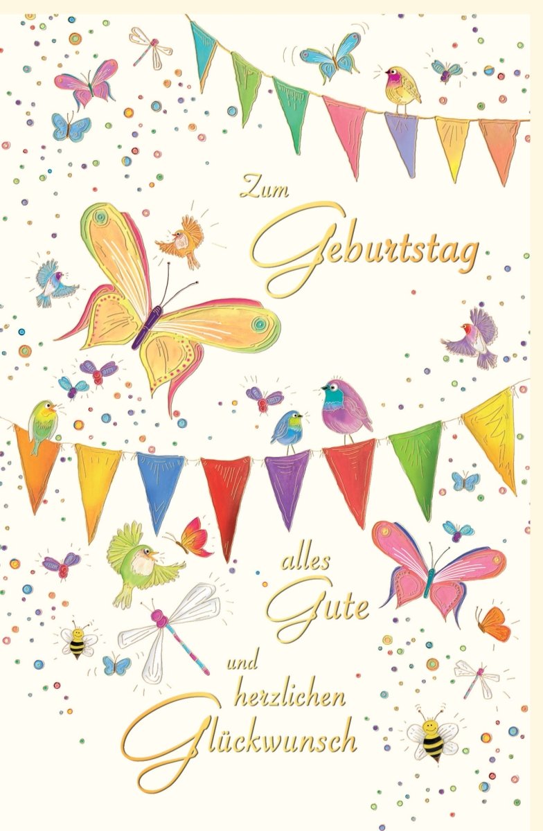 Glückwunschkarte Geburtstag hochwertig Vögel und Schmetterlinge