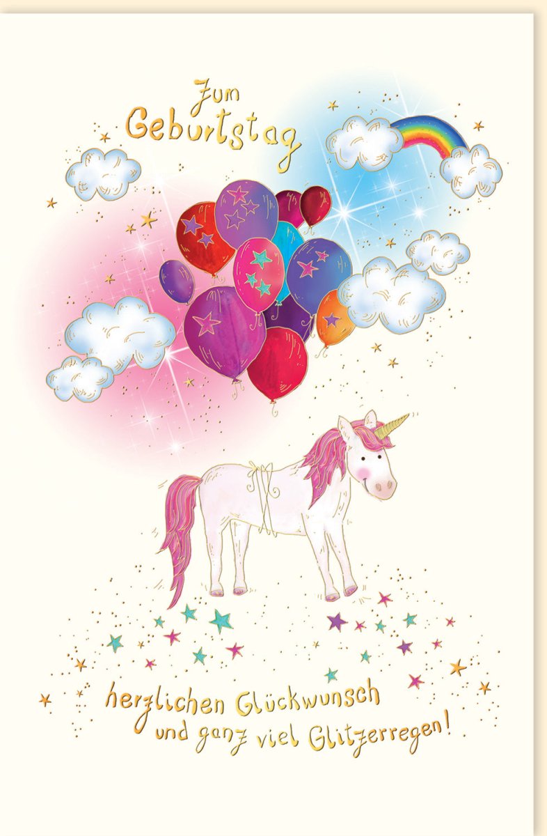 Glückwunschkarte Geburtstag premium: "Einhorn“ Glitzerregen