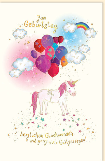 Glückwunschkarte Geburtstag premium: "Einhorn“ Glitzerregen