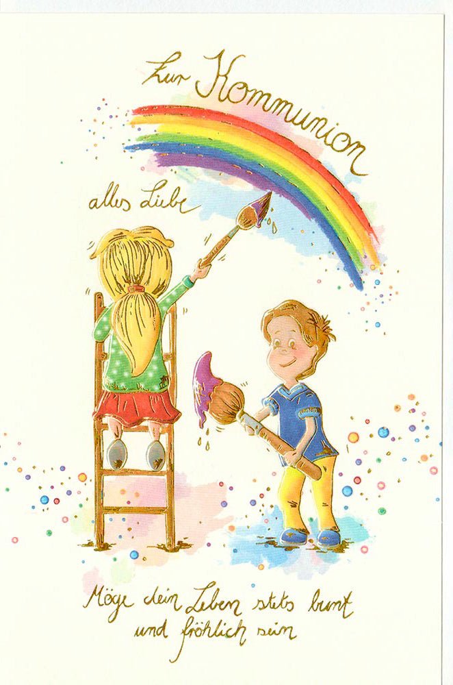 Grußkarte Kommunion Regenbogen Kinder Pinsel