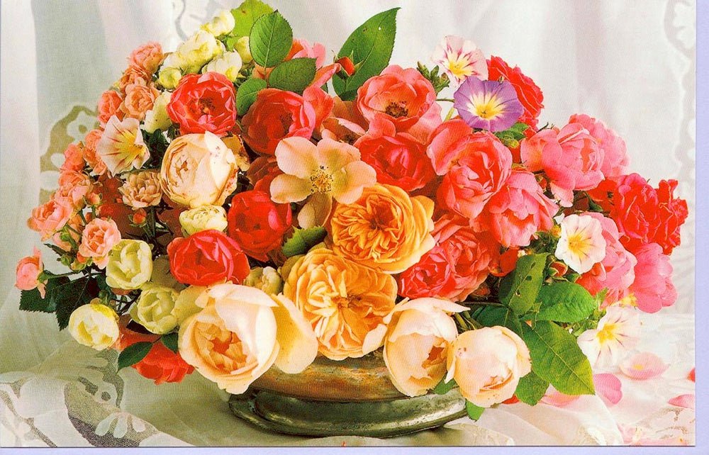 Grußkarte ohne Text großer Blumenstrauß bunt Querformat