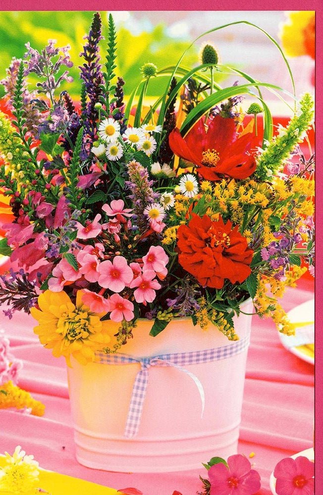 Grußkarte ohne Text Wildblumen Garten Tisch