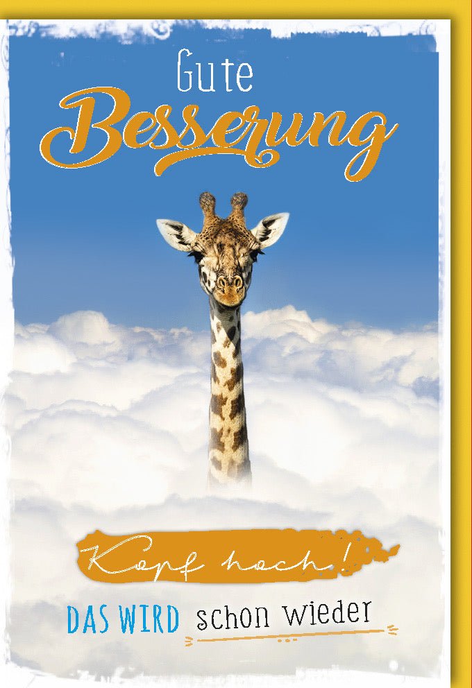 Gute Besserung Doppelkarte - Genesungskarte mit Giraffenmotiv, Humorvolle Aufmunterung bei Krankheit, Wünsche für Gesundheit & Erholung, Tierisches Lächeln für Kraft & Hoffnung
