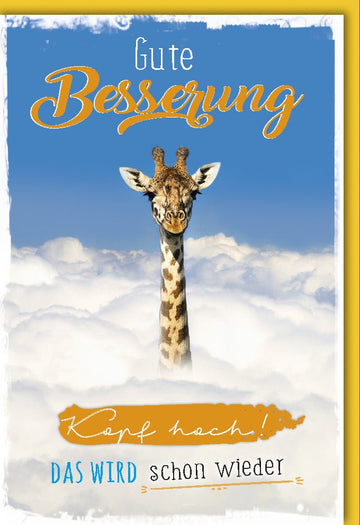 Gute Besserung Doppelkarte - Genesungskarte mit Giraffenmotiv, Humorvolle Aufmunterung bei Krankheit, Wünsche für Gesundheit & Erholung, Tierisches Lächeln für Kraft & Hoffnung