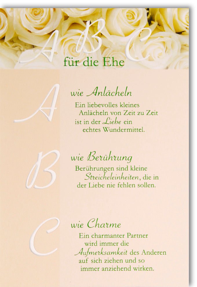 Hochzeit Doppelkarte - Elegante Glückwunschkarte zur Vermählung mit Rosenmotiv, Romantik Poesie & ABC Gedicht