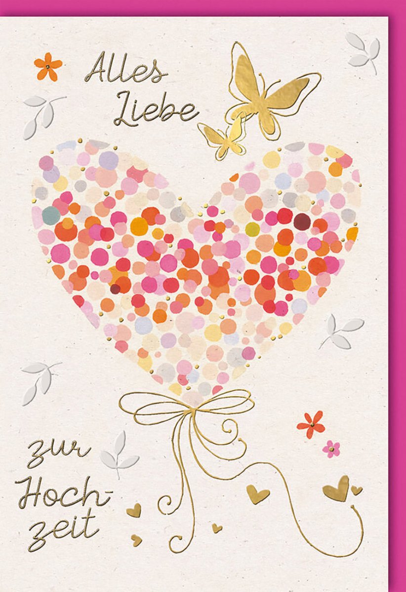 Hochzeitskarte - Bunte Herzen Liebe Glückwunsch, Feierliche Gratulation zur Heirat & Verlobung, Paar Celebration