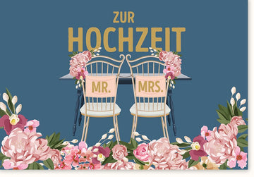 Hochzeitskarte Doppelkarte - Vintage Floral Design Glückwunschkarte zur Hochzeit mit Romantischen Blumen, Elegante Mr & Mrs Liebe Ehe Paar Feier Gratulationskarte, Kreativ Hochzeitsglückwünsche