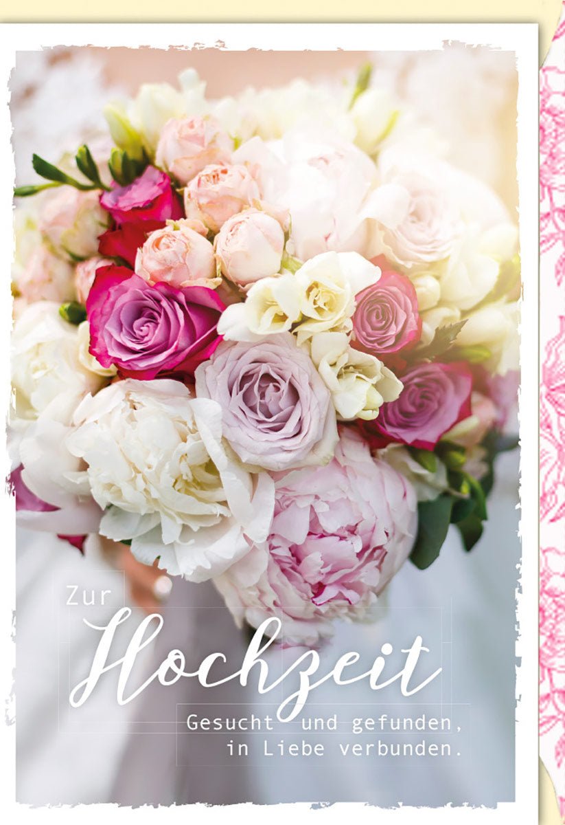 Hochzeitskarte mit Blumenstrauß Motiv romantische Karte zur Hochzeit für das Brautpaar mit Umschlag