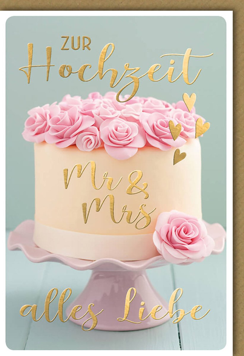 Hochzeitskarte "Mr & Mrs" - Glückwunschkarte mit Torte - Motiv für Ehepaar, Liebe & Feier, Hochzeitstag Gratulation Marriage Wedding Card