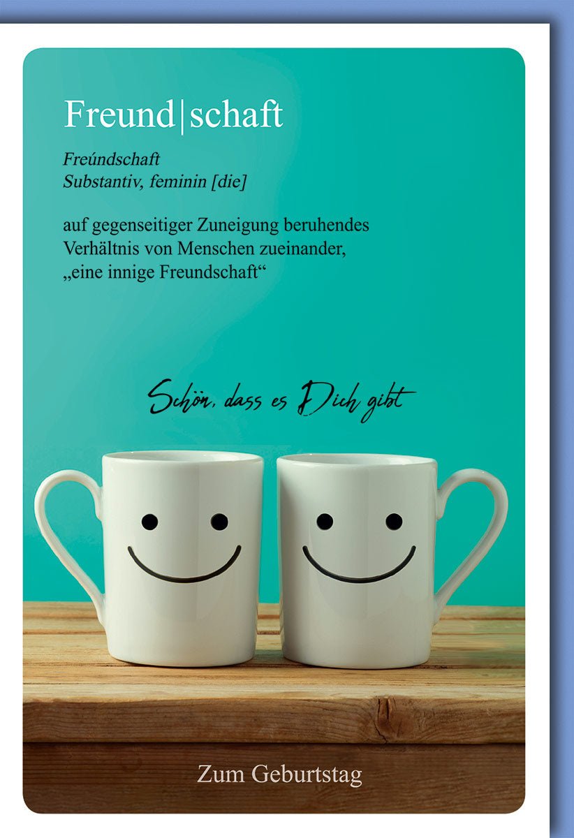 Hochzeitskarten Glückwunschkarten goldene Hochzeit Doppelkarte mit zwei Tassen und Smiley Gesichtern Freundschaft Definition Schön dass es Dich gibt Zum Geburtstag mit Umschlag