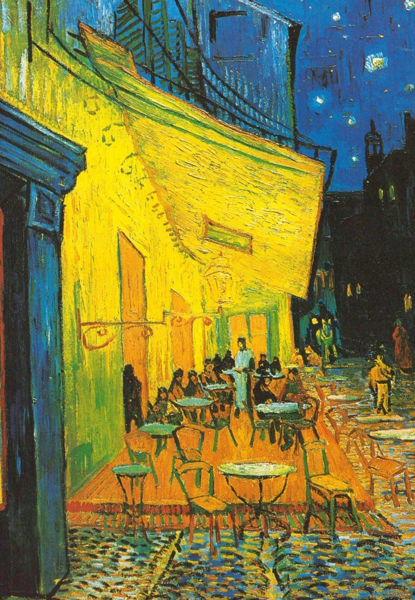 Impressionismus Kunst Postkarte - Van Gogh "Nachtcafé" in Gelb & Blau, Vintage Wandkunst für Kunstliebhaber, Sammler & Geschenk, Malerei Künstler Gemälde Dekoration, Sammelobjekt aus Kunstgeschichte