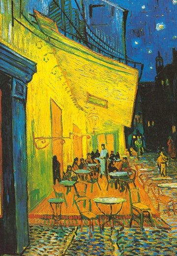 Impressionismus Kunst Postkarte - Van Gogh "Nachtcafé" in Gelb & Blau, Vintage Wandkunst für Kunstliebhaber, Sammler & Geschenk, Malerei Künstler Gemälde Dekoration, Sammelobjekt aus Kunstgeschichte