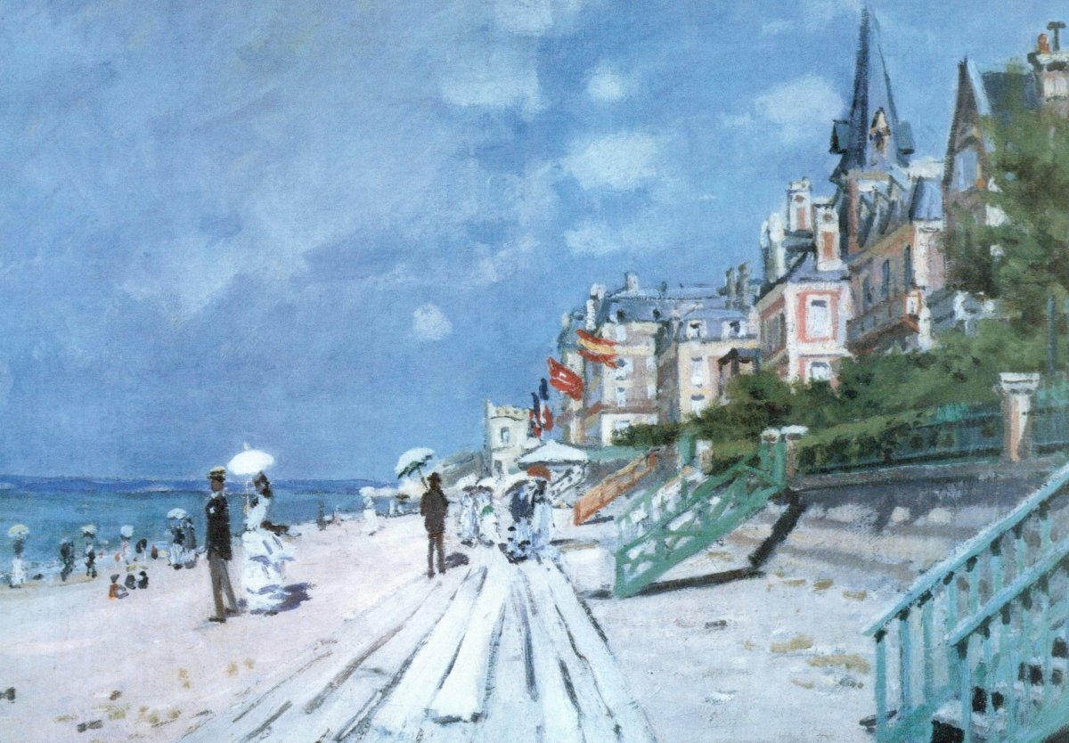 Impressionismus - Kunstpostkarte: Claude Monet "Strand von Trouville" - Elegante Blanko Grußkarte für Kunstliebhaber, Kunstsammler & Vintage - Dekor, Ideal als Geschenk oder Sammlerstück, Meeresküste Frankreich Motiv
