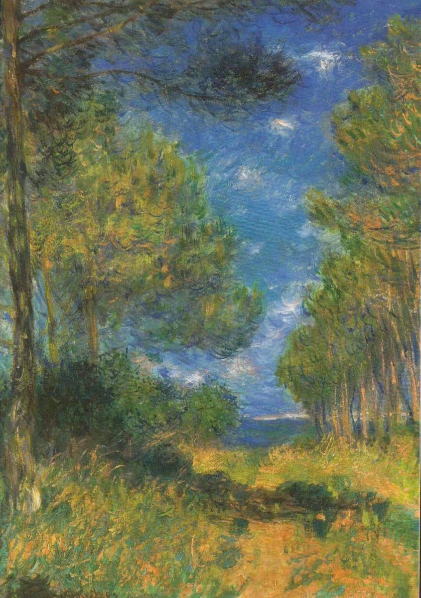 Impressionismus Monet Kunst Postkarte 1882 - Vintage Fine Art Grußkarte, Klassischer Kunstdruck, Dekorative Natur Landschaft mit Bäumen & Himmel, Blanko Sammlerstück für Malerei Liebhaber