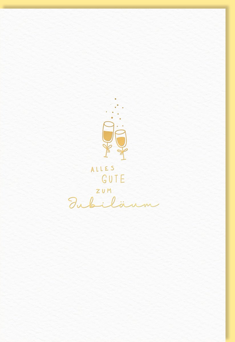 Jubiläum Doppelkarte - Elegante Glückwunschkarte mit Sektgläsern, Goldener Schrift & Schlichtem Design für Feier & Toast