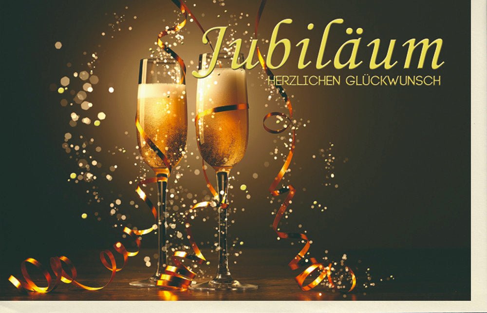 Jubiläumskarte Goldfolie Sektgläser