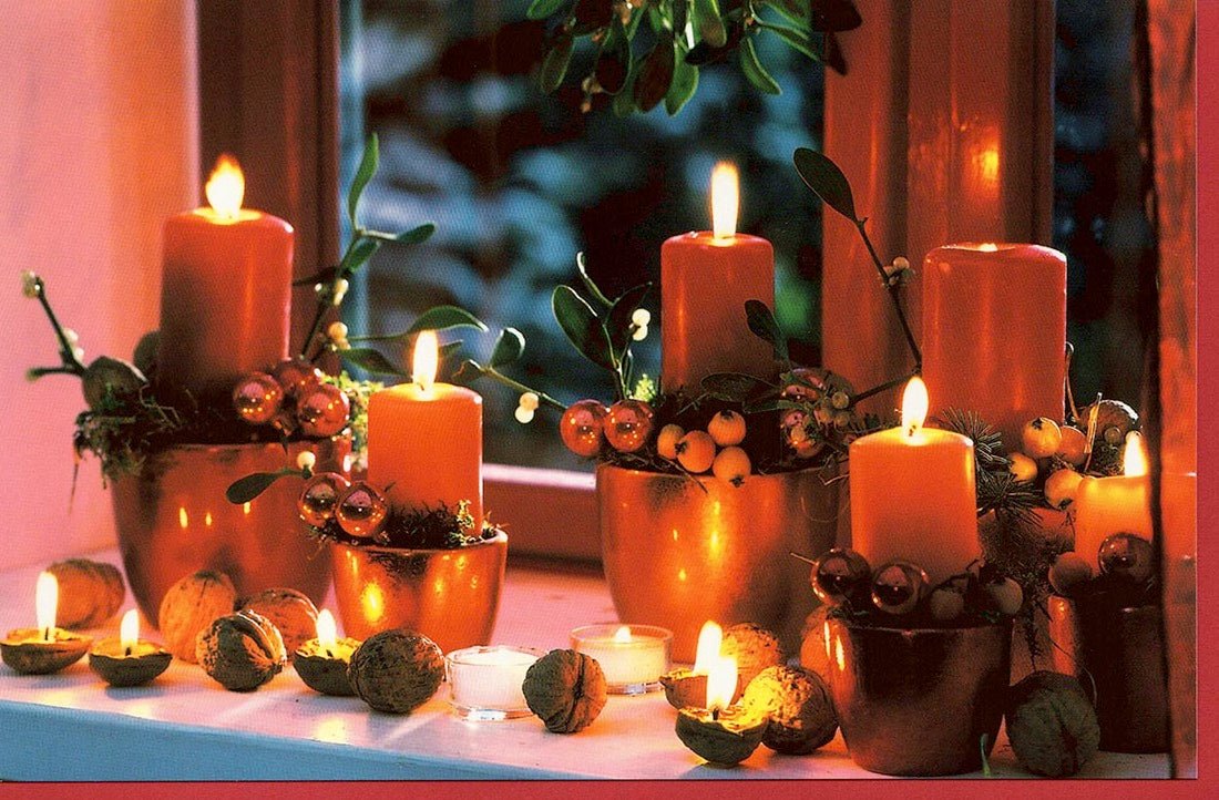Karte Weihnachten Kerzen Fensterbank