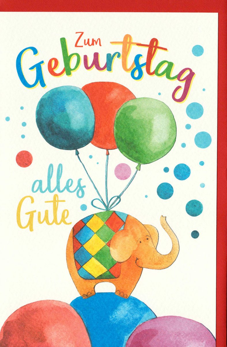 Kindergeburtstag Doppelkarte - Bunter Elefant mit Luftballons, Glückwunschkarte zur Gratulation, Partygeschenk voller Spaß & Freude