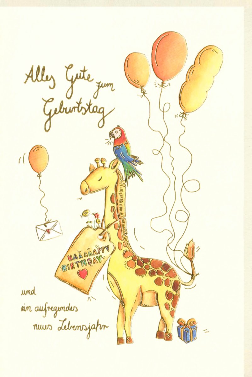Kindergeburtstag Doppelkarte mit Giraffe & Papagei - Bunte Einladung und Glückwunschkarte, Fröhliche Party Illustration, 1 Set