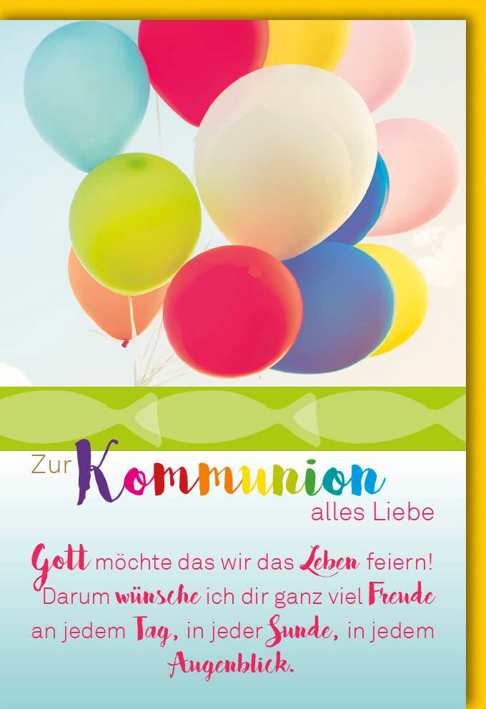 Kommunion Glückwunschkarte - Christliche Doppelkarte mit Ballons, Segen & Glaube für Kinder und Familie