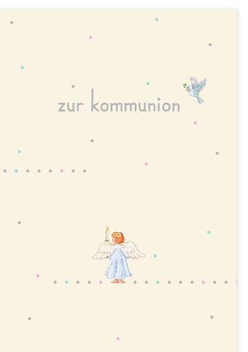 Kommunion Glückwunschkarte mit Engel & Kerze - Feierliches Sakrament Grußkarte, Kinderillustration für Kirchliche Zeremonie