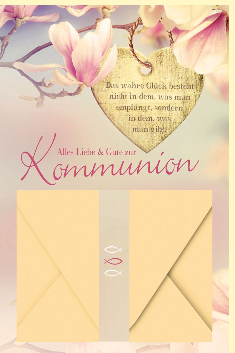 Kommunion Glückwunschkarte mit Geldgeschenk - Tasche - Blumen & Herz Design, Liebevoller Spruch, Festliche Sakrament - Feier Karte